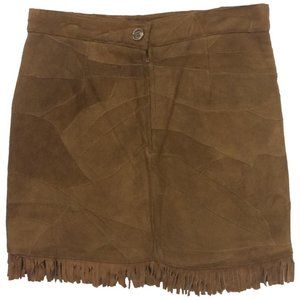 NWT Womens Size Medium Juicy Lucy Caramel Tan Patchwork Suede Fringe Hem Skirt